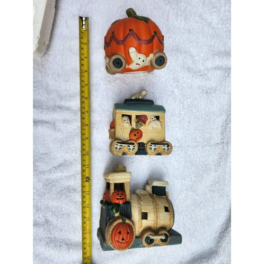 Vintage 90s Halloween train set 3 Pc Lighted Eerie Express decor Spooky pumpkin